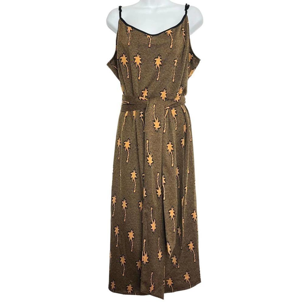 Hutch X Modcloth Dress Palm Tree Faux Wrap Black Ochre New 3X